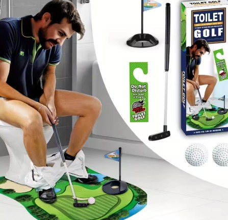 Toilet mini golf set for bathroom putting game, funny gift idea